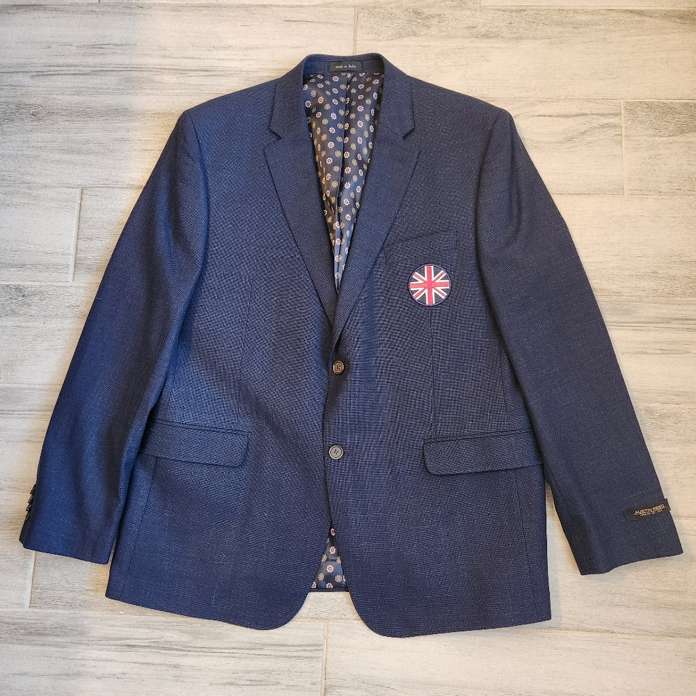 Austin Reed London blazer 46R royal blue sport coat British UK flag Business